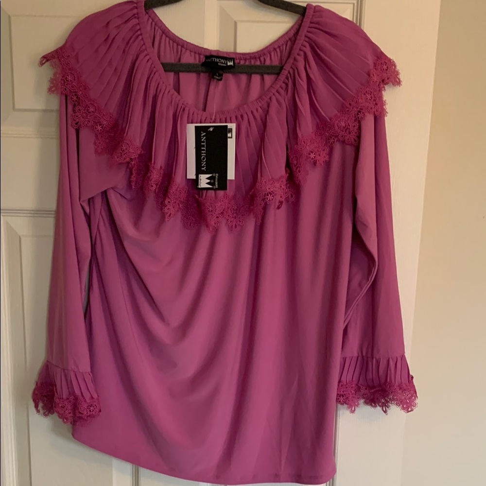 Women's Pink Top with Lace Trim